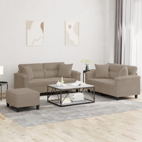 3-dijelni set sofa s jastucima smeđesivi od mikrovlakana