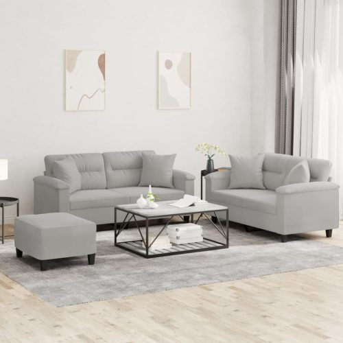 3-dijelni set sofa s jastucima svjetlosivi od mikrovlakana