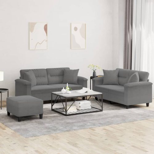 3-dijelni set sofa s jastucima tamnosivi od mikrovlakana