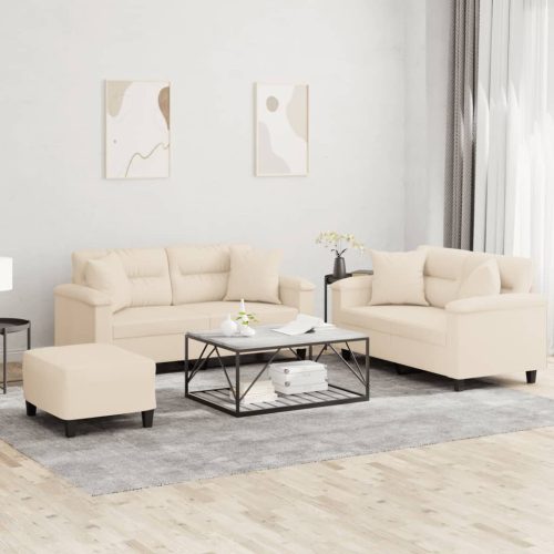 3-dijelni set sofa s jastucima bež od mikrovlakana