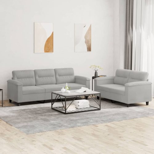 2-dijelni set sofa s jastucima svjetlosivi od mikrovlakana