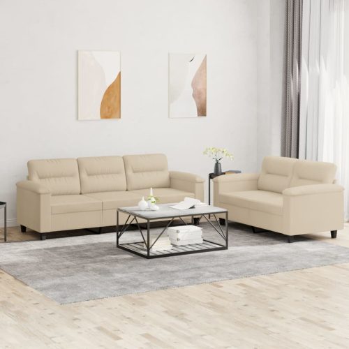 2-dijelni set sofa s jastucima krem od mikrovlakana