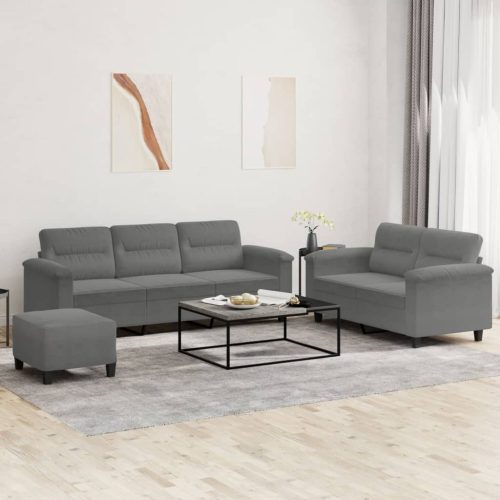 3-dijelni set sofa s jastucima tamnosivi od mikrovlakana