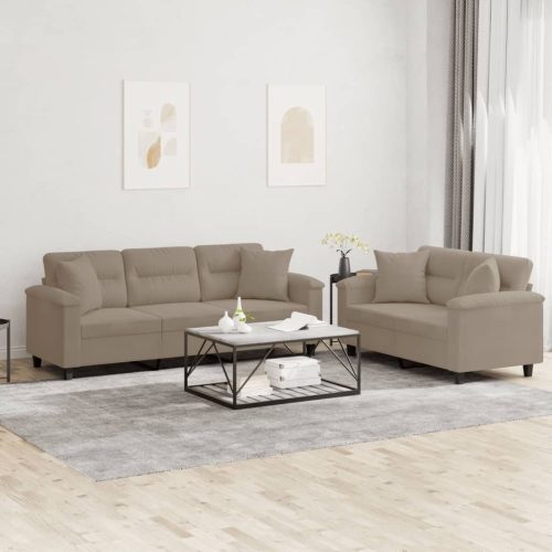 2-dijelni set sofa s jastucima smeđesivi od mikrovlakana