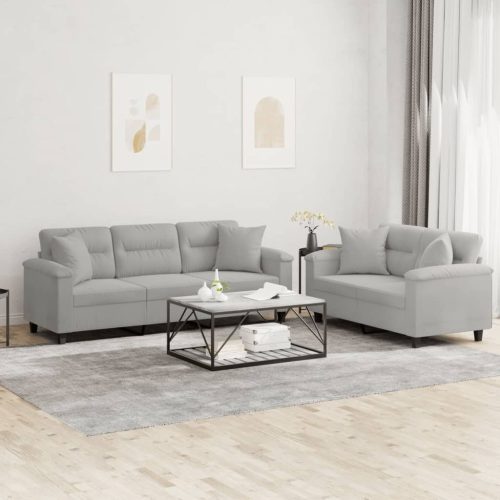 2-dijelni set sofa s jastucima svjetlosivi od mikrovlakana