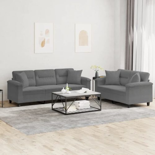 2-dijelni set sofa s jastucima tamnosivi od mikrovlakana