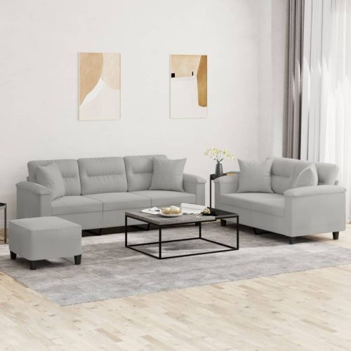 3-dijelni set sofa s jastucima svjetlosivi od mikrovlakana