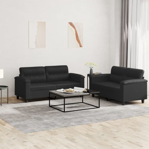 2-dijelni set sofa s jastucima crni od umjetne kože