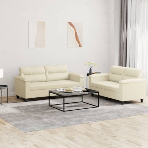 2-dijelni set sofa s jastucima krem od umjetne kože