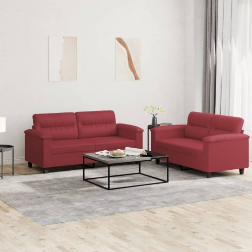 2-dijelni set sofa s jastucima boja vina od umjetne kože