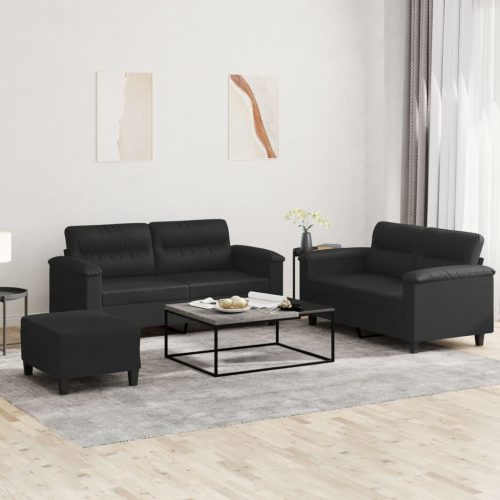 3-dijelni set sofa s jastucima crni od umjetne kože