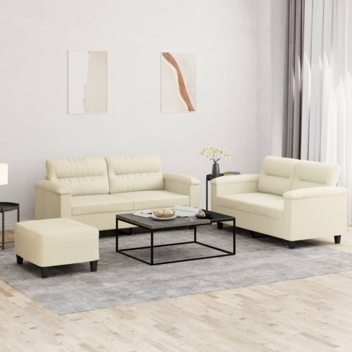 3-dijelni set sofa s jastucima krem od umjetne kože