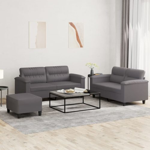 3-dijelni set sofa s jastucima sivi od umjetne kože