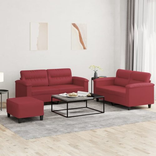 3-dijelni set sofa s jastucima boja vina od umjetne kože