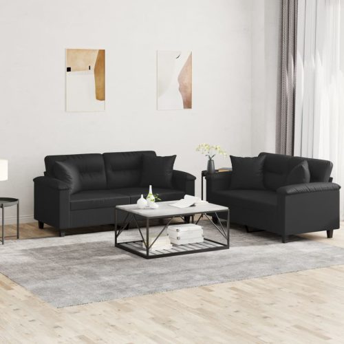 2-dijelni set sofa s jastucima crni od umjetne kože