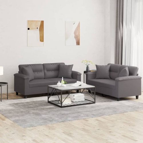 2-dijelni set sofa s jastucima sivi od umjetne kože