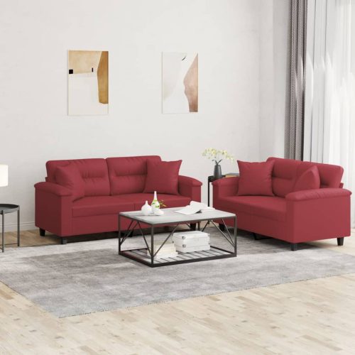 2-dijelni set sofa s jastucima boja vina od umjetne kože