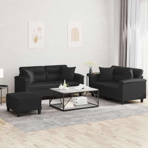 3-dijelni set sofa s jastucima crna od umjetne kože