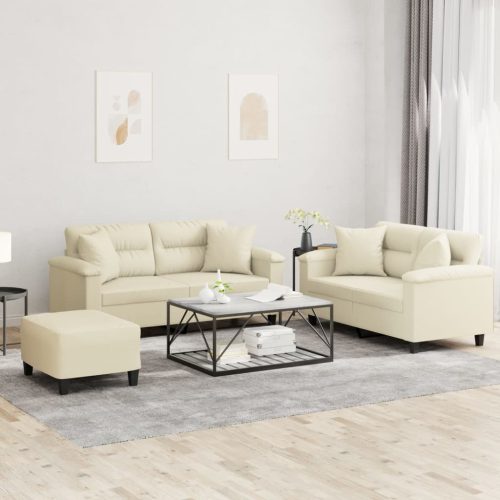 3-dijelni set sofa s jastucima krem od umjetne kože