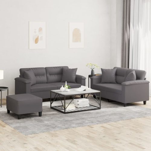 3-dijelni set sofa s jastucima sivi od umjetne kože