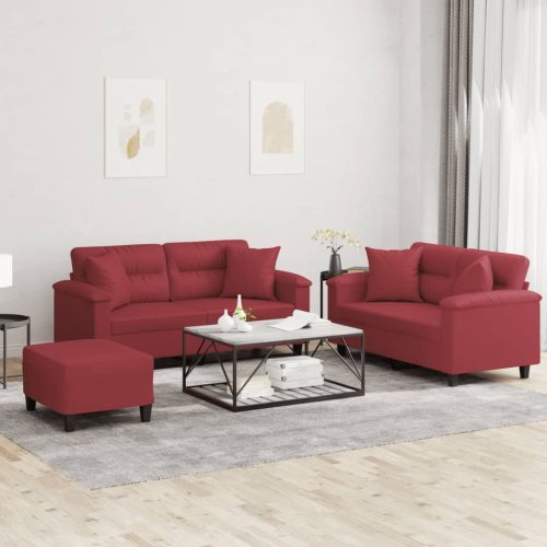 3-dijelni set sofa s jastucima boja vina od umjetne kože