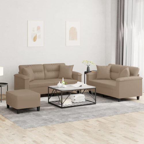 3-dijelni set sofa s jastucima boja cappuccina od umjetne kože