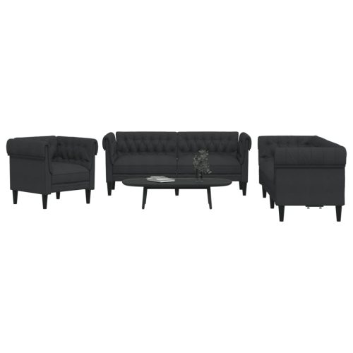 3-dijelni set sofa crni od tkanine