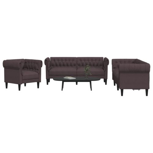 3-dijelni set sofa tamnosmeđi od tkanine