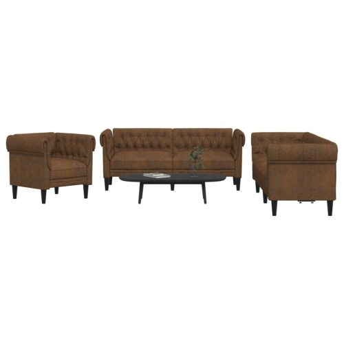 3-dijelni set sofa smeđi od tkanine