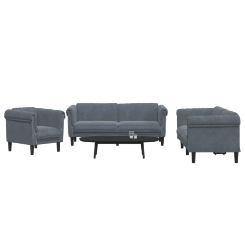 3-dijelni set sofa tamnosivi baršunasti