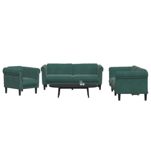 3-dijelni set sofa tamnozeleni baršunasti