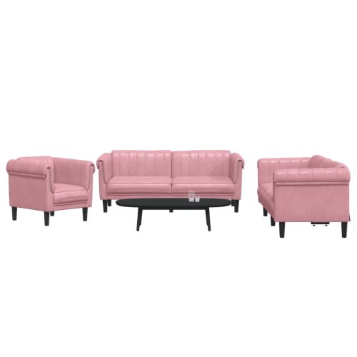 3-dijelni set sofa ružičasti baršunasti