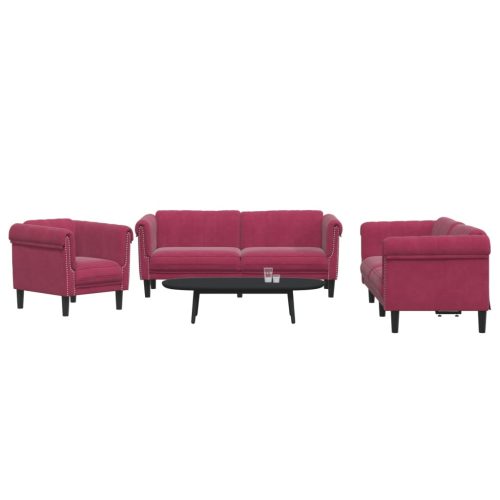 3-dijelni set sofa crvena boja vina baršunasti