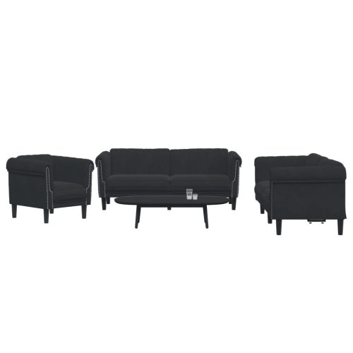 3-dijelni set sofa crni baršunasti