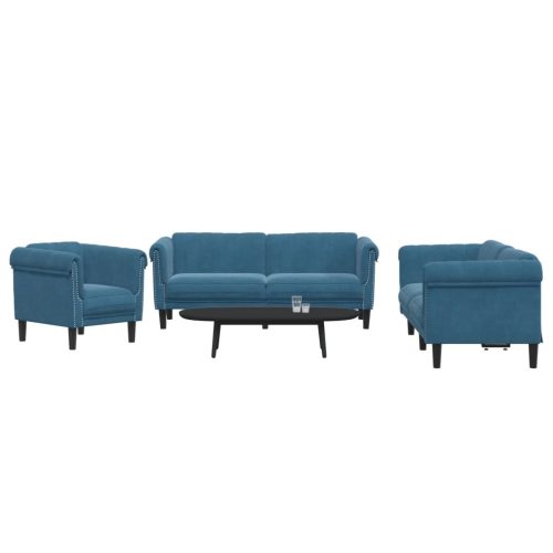 3-dijelni set sofa plavi baršunasti