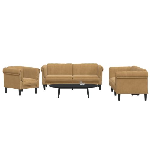 3-dijelni set sofa smeđi baršunasti