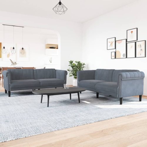 2-dijelni set sofa tamnosivi baršunasti