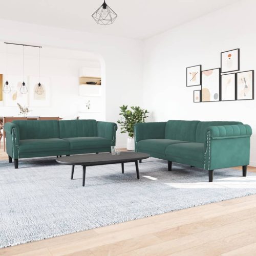 2-dijelni set sofa tamnozeleni baršunasti