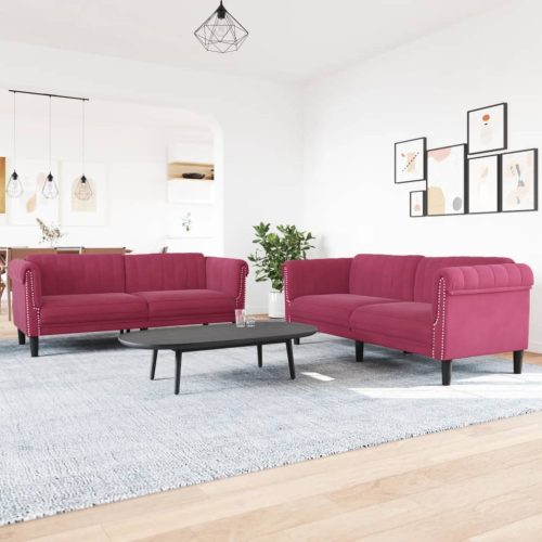 2-dijelni set sofa crvena boja vina baršunasti