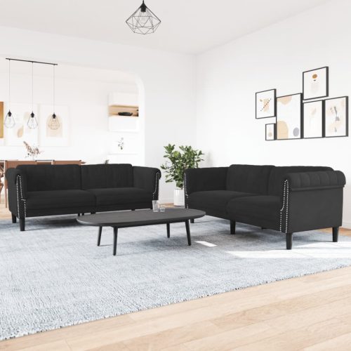 2-dijelni set sofa crni baršunasti