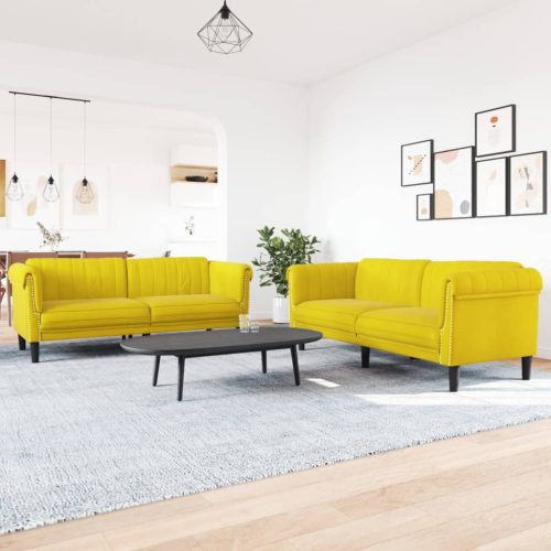 2-dijelni set sofa žuti baršunasti