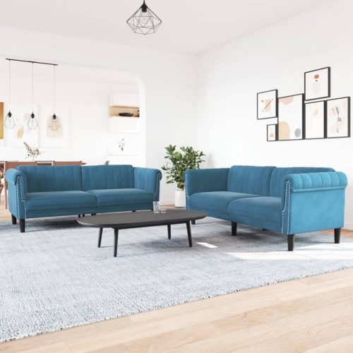 2-dijelni set sofa plavi baršunasti