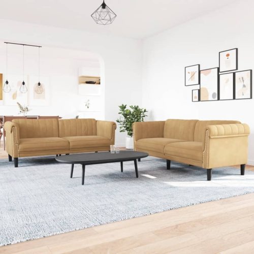 2-dijelni set sofa smeđi baršunasti