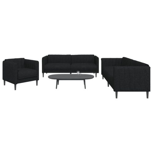 3-dijelni set sofa crni od tkanine