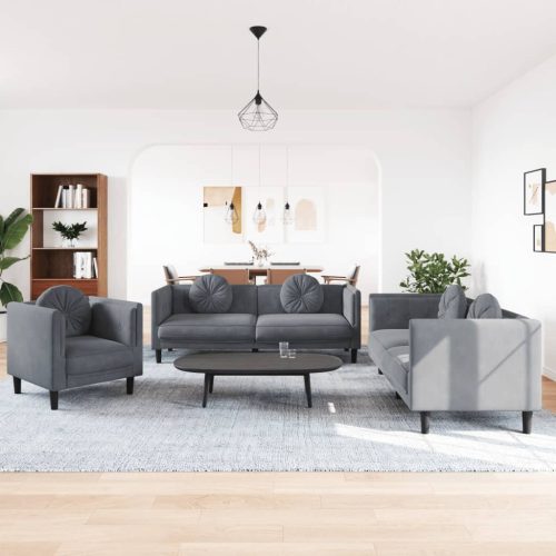 3-dijelni set sofa s jastucima tamnosivi baršunasti