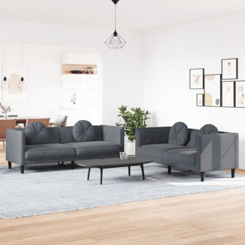 2-dijelni set sofa s jastucima tamnosivi baršunasti