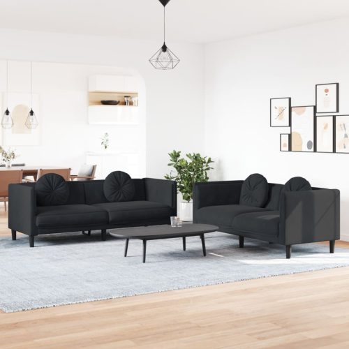 2-dijelni set sofa s jastucima crni baršunasti