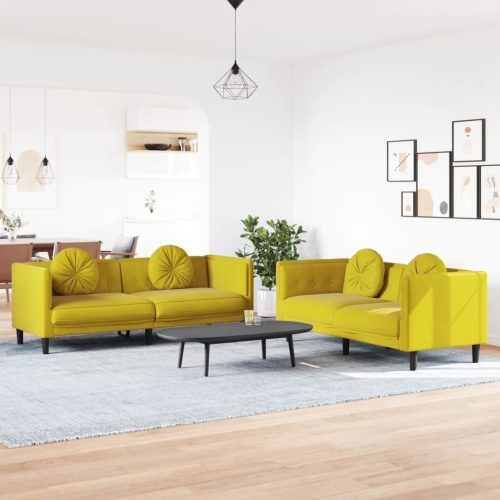 2-dijelni set sofa s jastucima žuti baršunasti