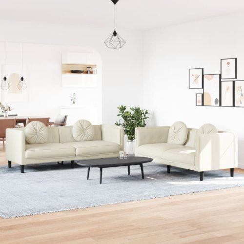 2-dijelni set sofa s jastucima krem baršunasti