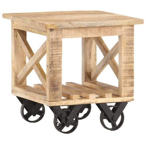 Bočni stolić s kotačima 40 x 40 x 42 cm od grubog drva manga
